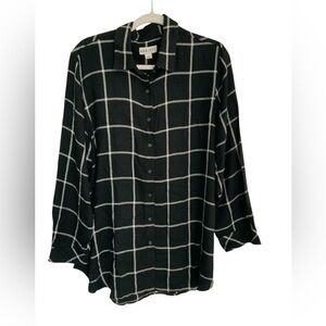 Ava & Viv Long Sleeve Flannel Button Down Shirt Black Plaid  Women’s Size 1X